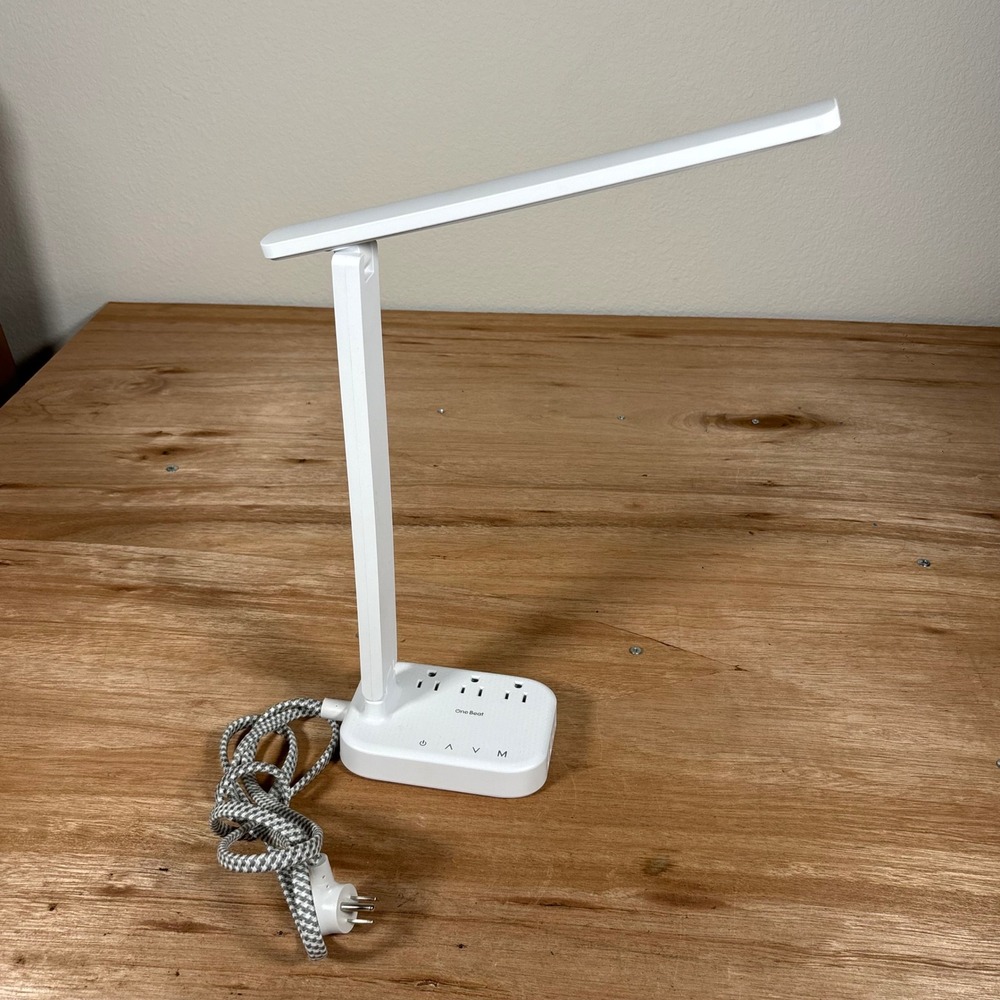 One Beat LED Desk Lamp White with 3 Outlets 2 USB-A 2 USB-C Ports OB3LDC2